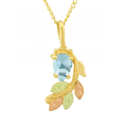 10K Black Hills Gold Necklace with Aquamarine Color CZ