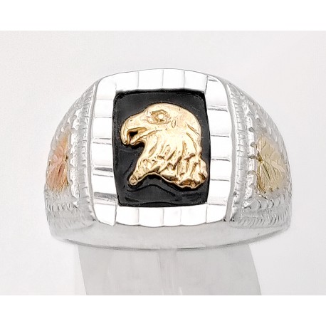 Black Hills Gold Sterling Silver Eagle Ring w Black Onyx