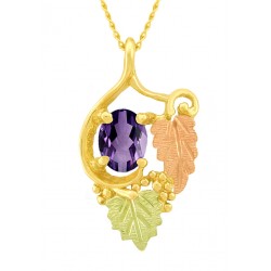 10K Black Hills Gold Two Leaves Pendant with Amethyst Color CZ