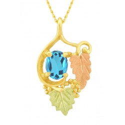 10K Black Hills Gold Two Leaves Pendant with Blue Topaz