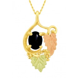 10K Black Hills Gold Two Leaves Pendant with Black Onyx
