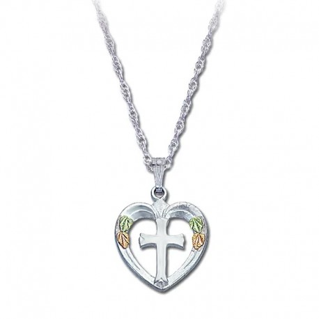 Landstrom's Black Hills Gold Sterling Silver Heart Pendant with Cross
