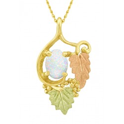 10K Black Hills Gold Two Leaves Pendant with Synthetic Opal
