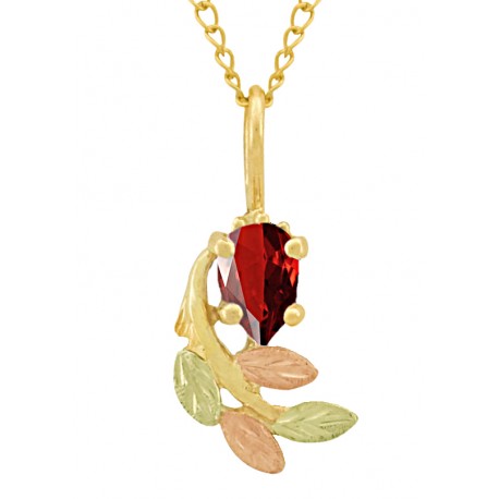 10K Black Hills Gold Small Pendant with Pear Shaped Garnet
