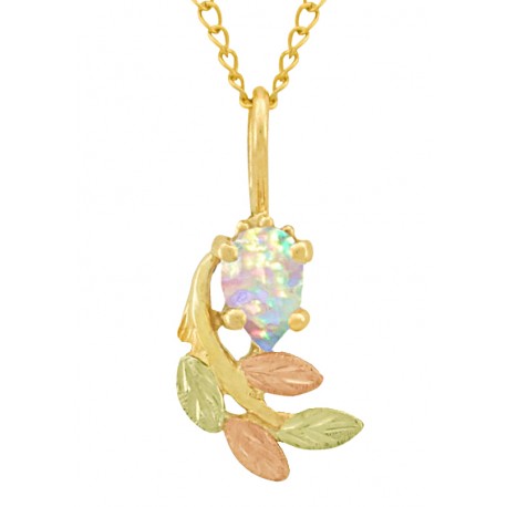 10K Black Hills Gold Small Pendant with Pear Synthetic Opal