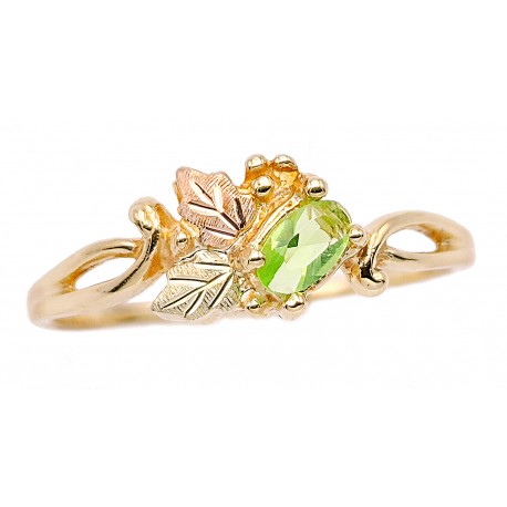 10K Black Hills Gold Ladies Ring with Oval Peridot Color CZ