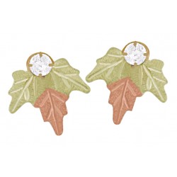 10K Black Hills Gold Small Leaf Earrings with CZ