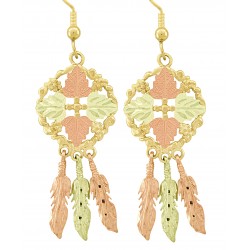 10K Black Hills Gold Southwestern Earrings with Feathers