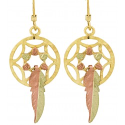 10K Black Hills Gold Dream Catcher Earrings with Feather