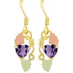 10K Black Hills Gold Dangle Earrings with Amethyst Color CZ