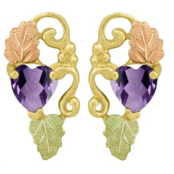 10K Black Hills Gold Earrings with Heart Amethyst Color CZ