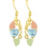 10K Black Hills Gold Dangle Earrings with Heart Aquamarine Color CZ