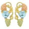 10K Black Hills Gold Earrings with Heart Aquamarine Color CZ