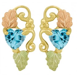 10K Black Hills Gold Earrings with Heart Blue Topaz