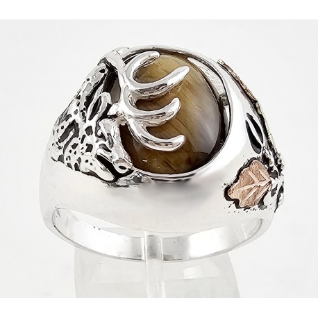 Black Hills Gold Sterling Silver Deer Ring w Tiger Eye