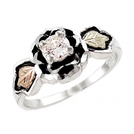 Black Hills Gold Sterling Silver Ladies Ring w 4MM Cubic Zirconium