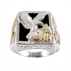 Black Hills Gold Sterling Silver Eagle Ring w Onyx