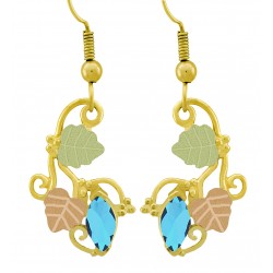 Pretty 10K Black Hills Gold Dangle Earrings w Genuine Blue Topaz