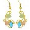 Pretty 10K Black Hills Gold Dangle Earrings w Genuine Blue Topaz