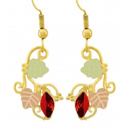 Pretty 10K Black Hills Gold Dangle Earrings w Genuine Garnet
