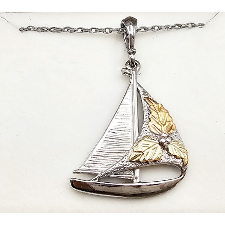 Mt Rushmore Black Hills Gold Sterling Silver Sailboat Pendant