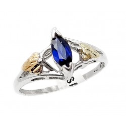 Size 7 Black Hills Gold Sterling Silver Ladies Ring w Lab Created Sapphire