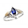 Size 7 Black Hills Gold Sterling Silver Ladies Ring w Lab Created Sapphire