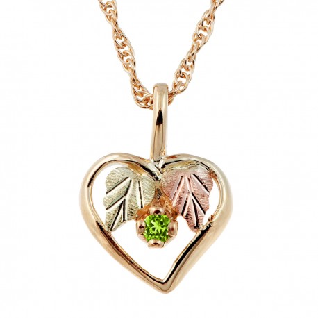 10K Black Hills Gold Heart Pendant w Emerald - Mini
