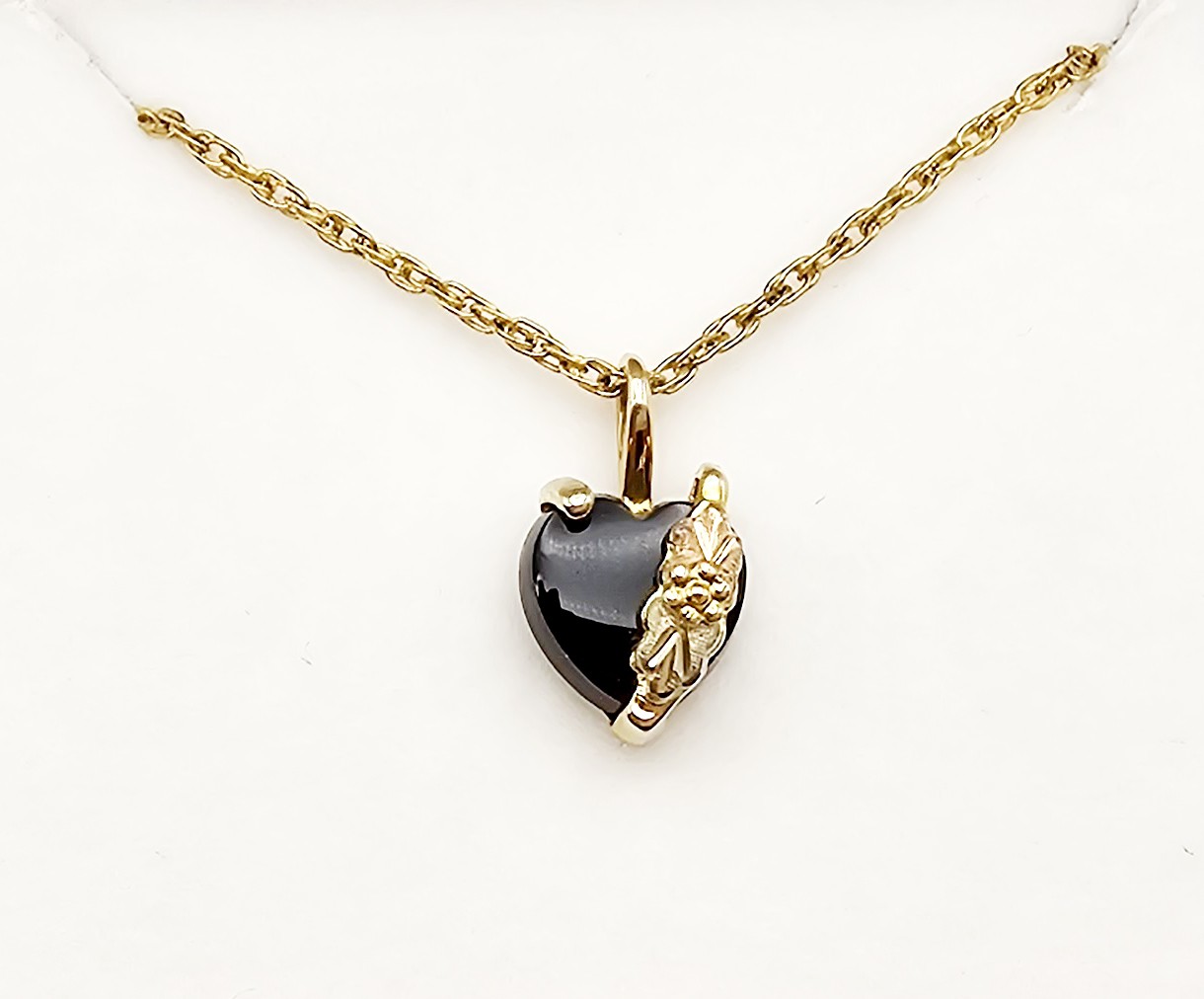 10K Black Hills Gold Heart Onyx Pendant by Rushmore