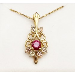 10K Black Hills Gold Pendant w Synthetic Ruby