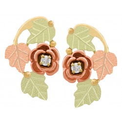 10K Black Hills Gold Rose Earrings w Diamond