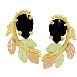 10K Black Hills Gold Earrings w Pear Shape Black Onyx