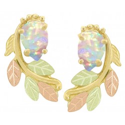 10K Black Hills Gold Earrings w Pear Shape Synthetic Opal