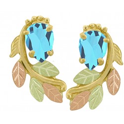 10K Black Hills Gold Earrings w Pear Shape Genuine Blue Topaz