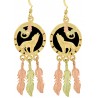 10K Black Hills Gold Wolf Earrings with Onyx