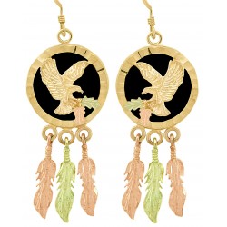 10K Black Hills Gold Eagle Earrings with Onyx
