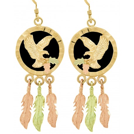 10K Black Hills Gold Eagle Earrings with Onyx