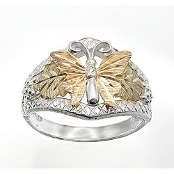Size 8 Black Hills Gold Sterling Silver Ladies Ring w 10K Butterfly