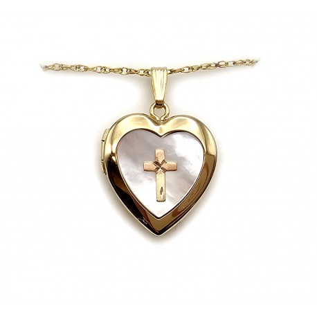 Black Hills Gold Mother of Pearl Heart Locket with 10K Cross