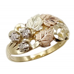 10K Black Hills Gold Ladies Ring with 3 Genuine Diamonds