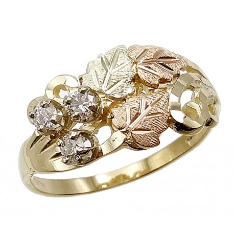10K Black Hills Gold Ladies Ring with 3 Genuine Diamonds