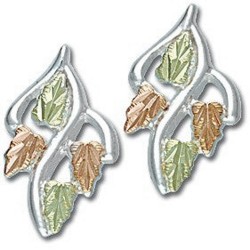 Black Hills Gold Sterling Silver Earrings with Leaves