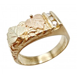 10K Black Hills Gold Mens Ring with 3 Diamond