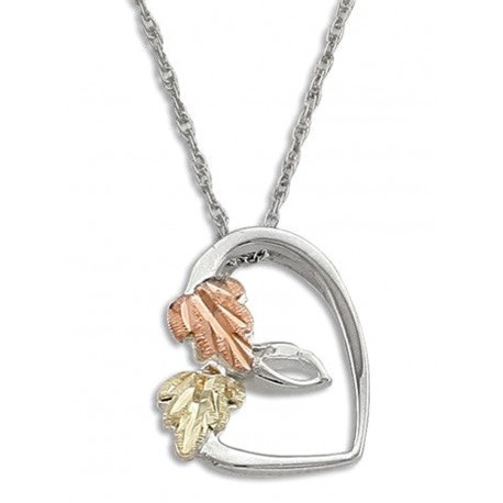 Landstroms Sterling Silver Heart Pendant w Two 12K Gold Leaves