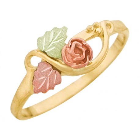 10K Black Hills Gold Rose Ring with 10K Gold Leaves