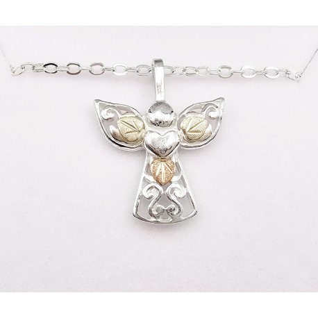 Black Hills Gold Sterling Silver Angel Pendant with Heart