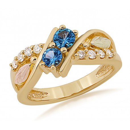 Engaging 10K Black Hills Gold YOGO Sapphire & Diamond Ladies Ring