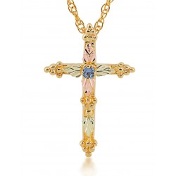 10K Black Hills Gold Cross Pendant w YOGO Sapphire