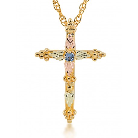 10K Black Hills Gold Cross Pendant w YOGO Sapphire