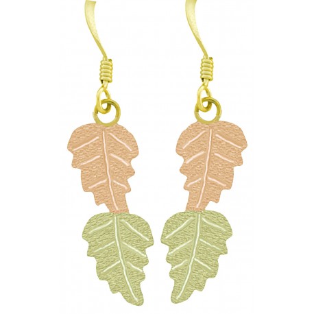 10K Black Hills Gold Leaves Earrings on Shepher Hook